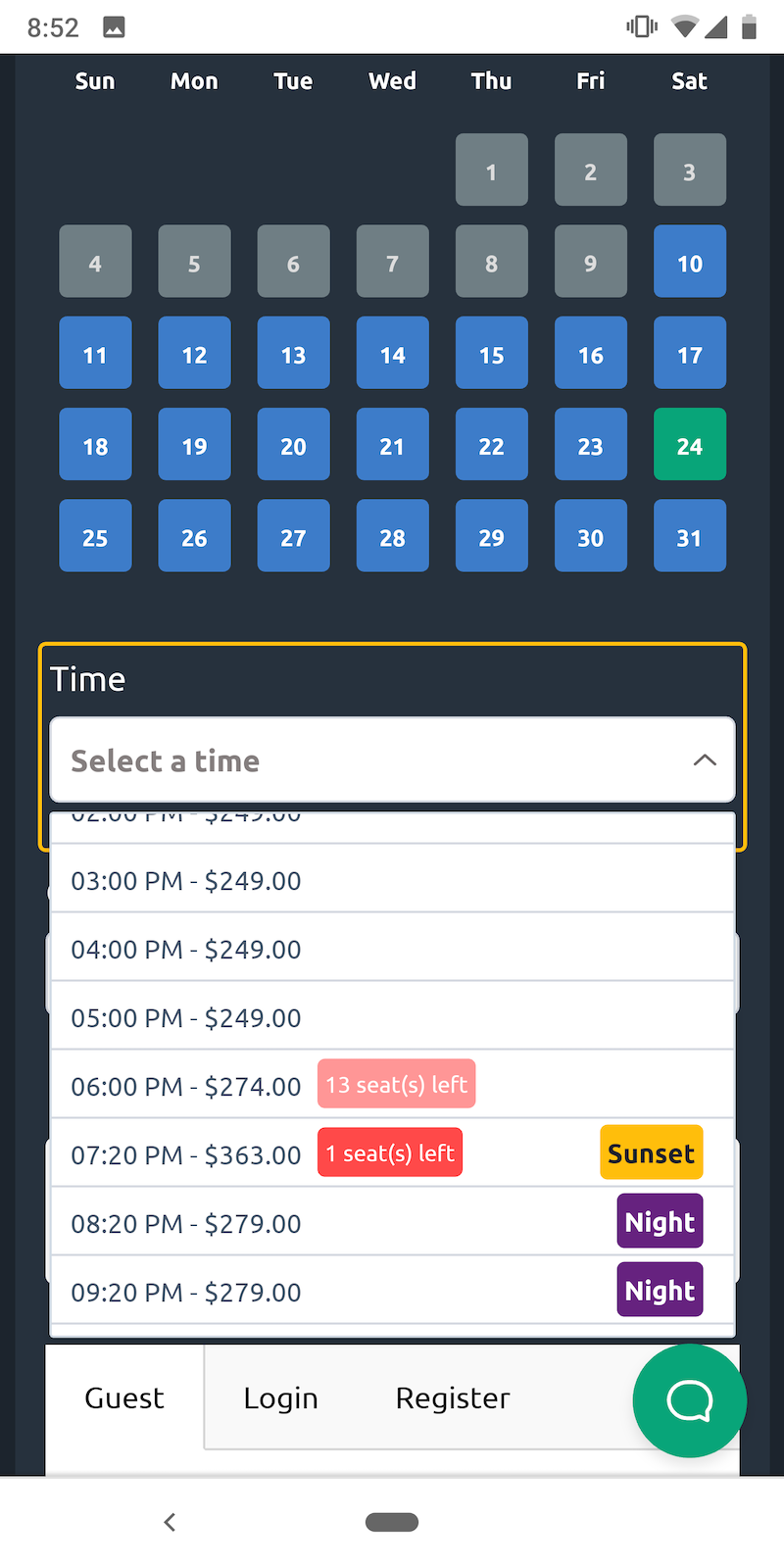 Sunset and Night Flight Prices