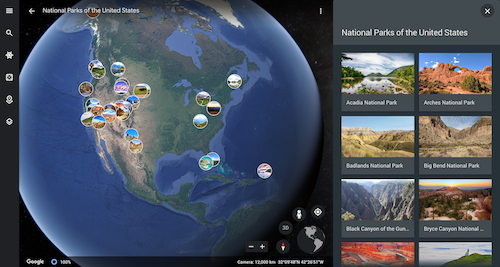 National Parks of the Unites States on Google Earth